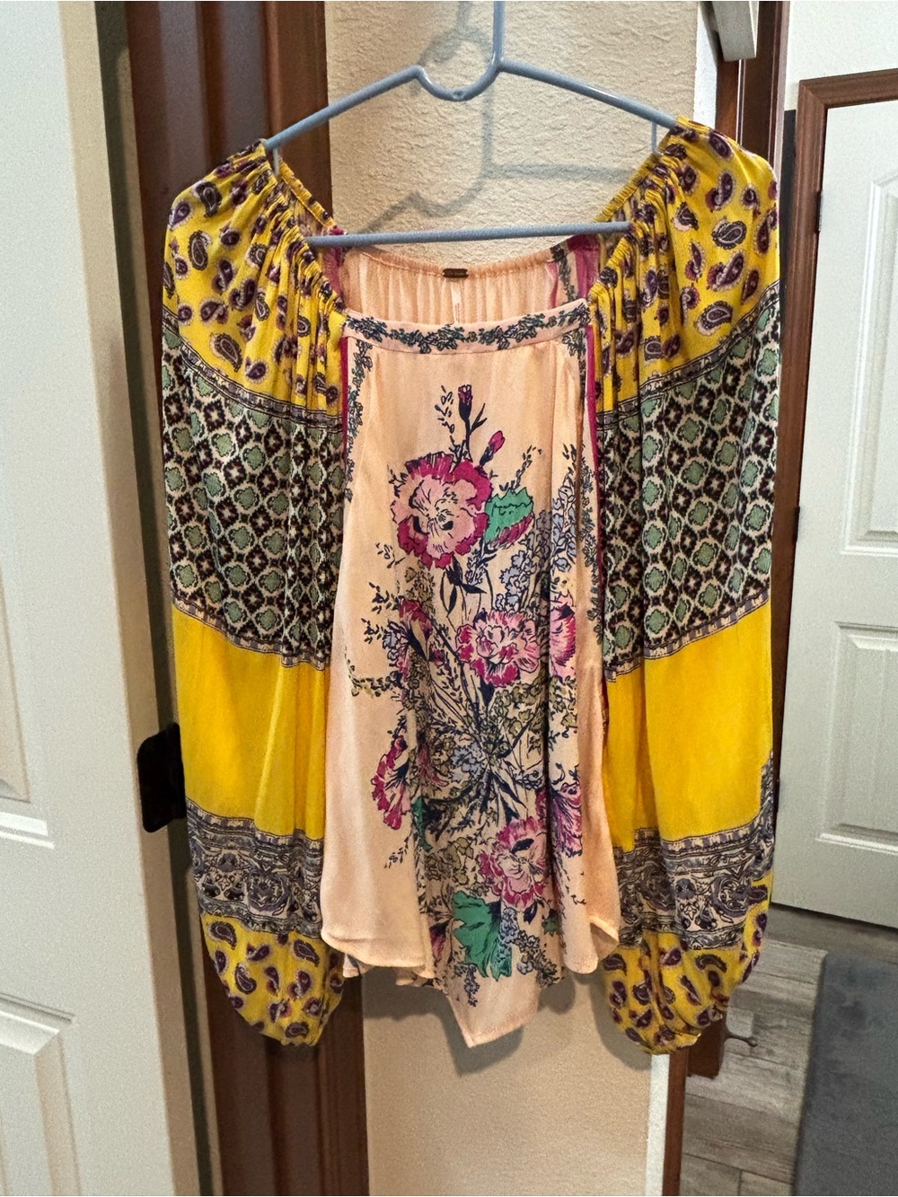 Free People Yellow & Peach Floral Mixed-Print Peasant Top